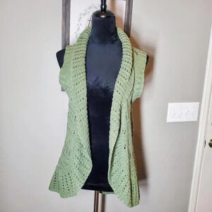 Sonoma Open Front Sweater Vest Cardigan Green Beige Size Small